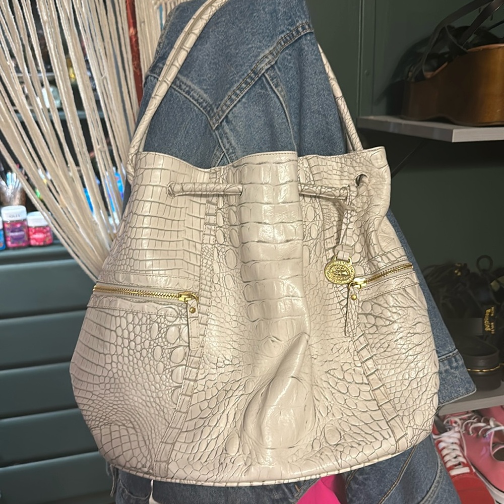 Brahmin White Croco Satchel